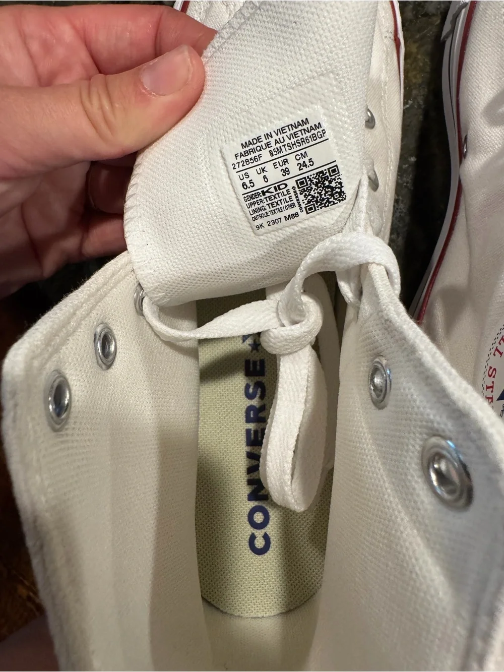 Converse Kids White High Top Sneakers with Red Trim